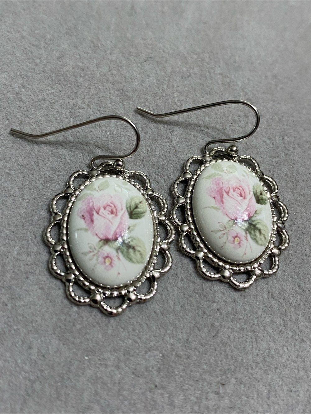 Pink Rose Cameo Drop Earrings